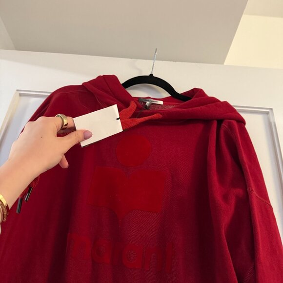 NWT Isabel Marant Miley Hoodie Sweater Drawstring Felt Logo In Red Sz Large - Picture 6 of 8